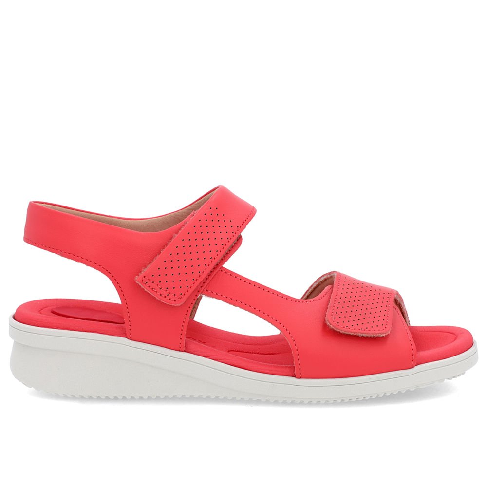 Sandália Plataforma Couro Vermelha Fecho-Flex