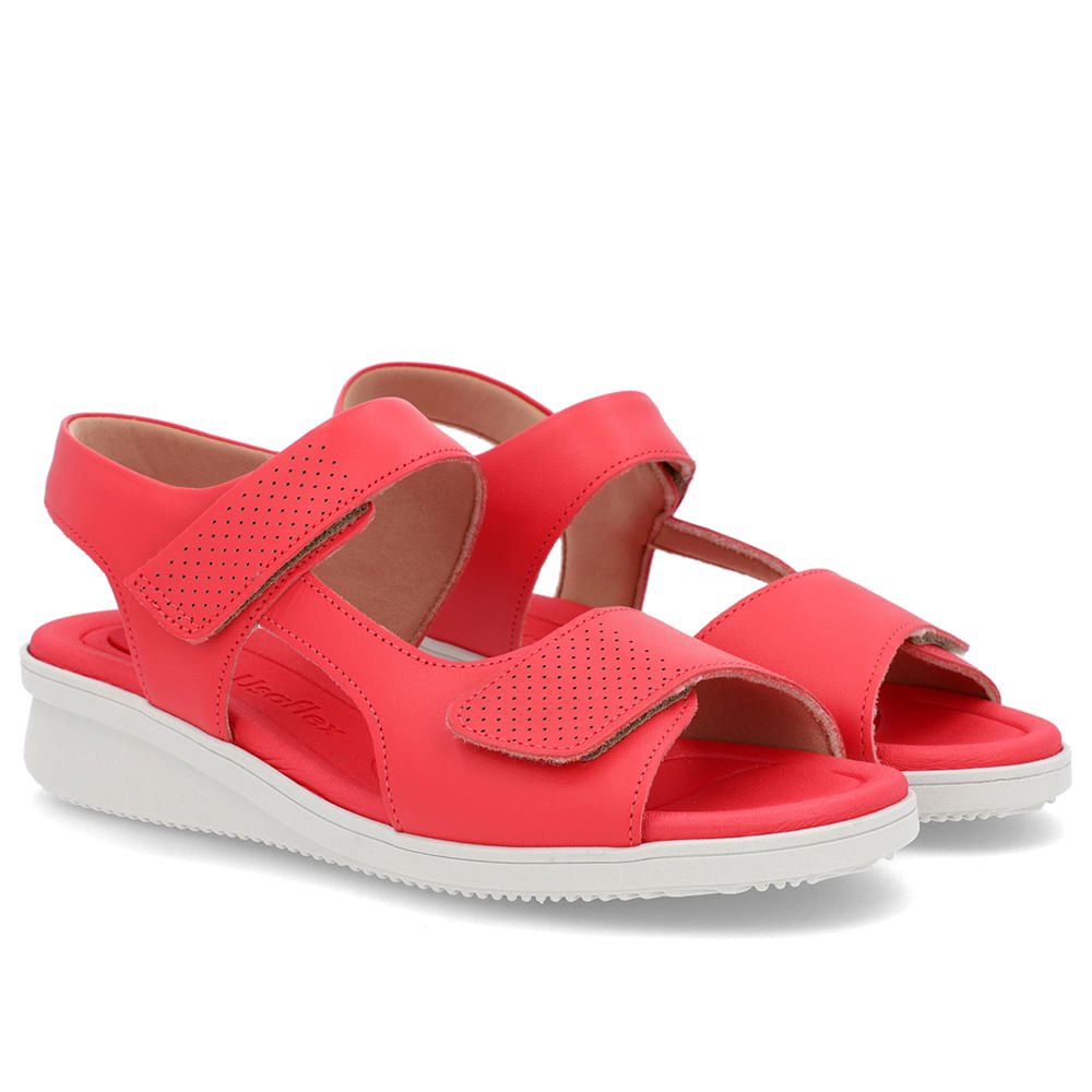 Sandália Plataforma Couro Vermelha Fecho-Flex Vermelho 2