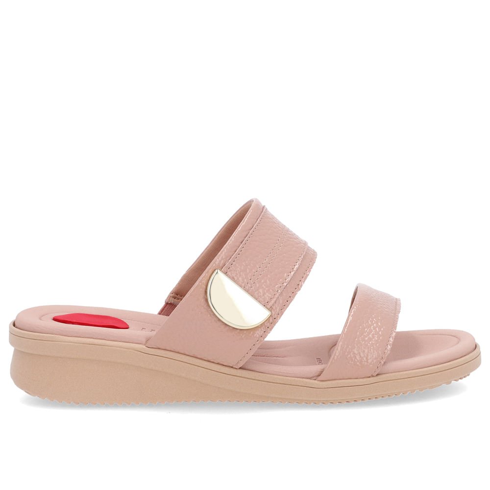 Slide Rosa Plataforma Couro Detalhe