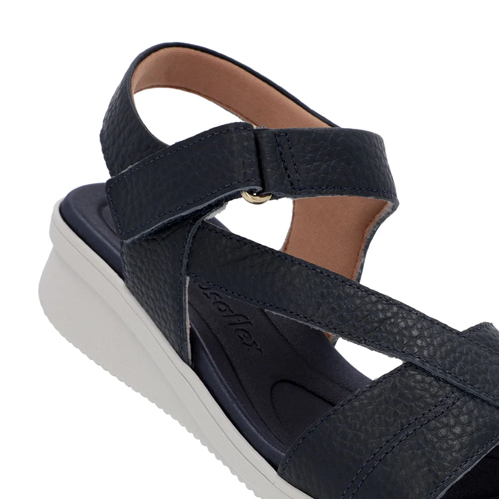 Sandália Plataforma Couro Azul Costura Enfeite Azul 4