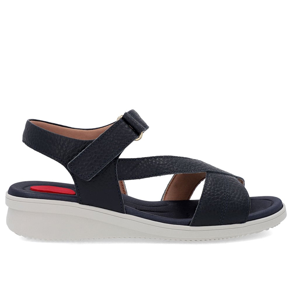 Sandália Plataforma Couro Azul Costura Enfeite