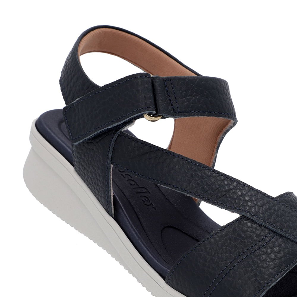 Sandália Plataforma Couro Azul Costura Enfeite Azul 4