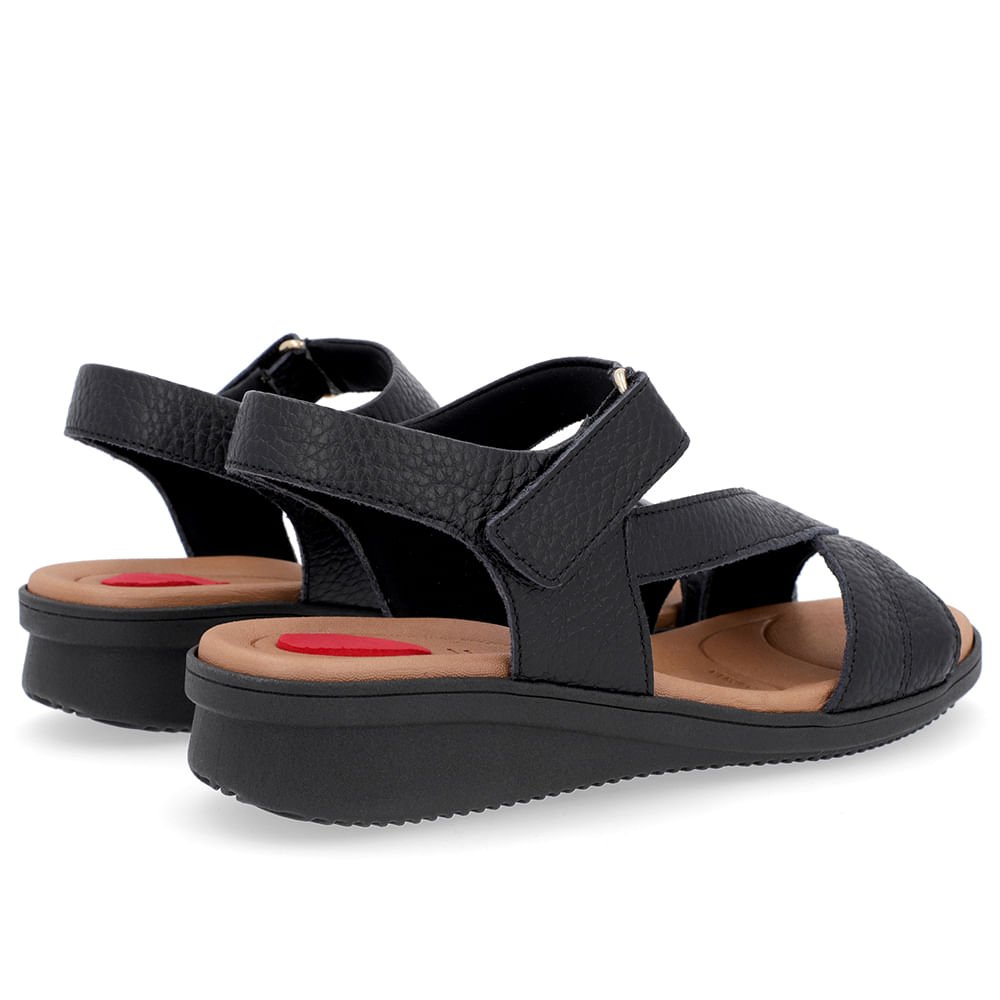 Sandália Plataforma Couro Preta Costura Enfeite Preto 3