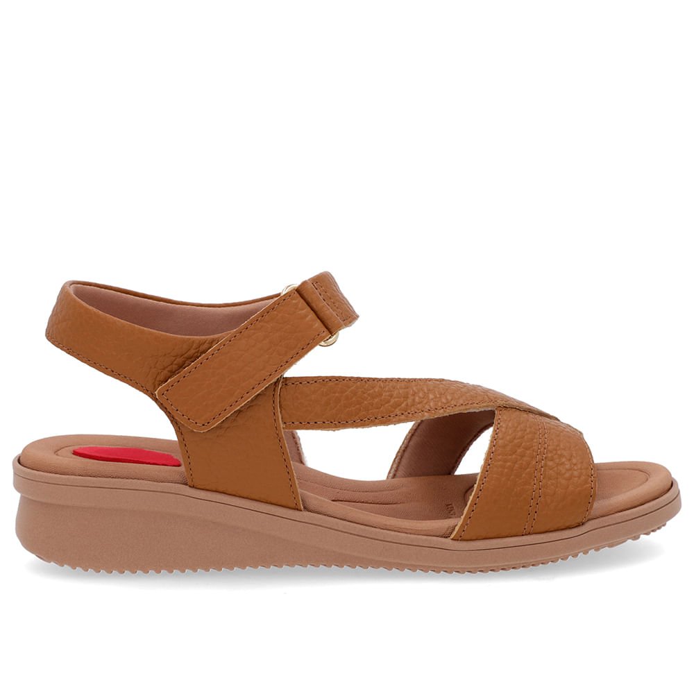 Sandália Plataforma Couro Marrom Costura Enfeite