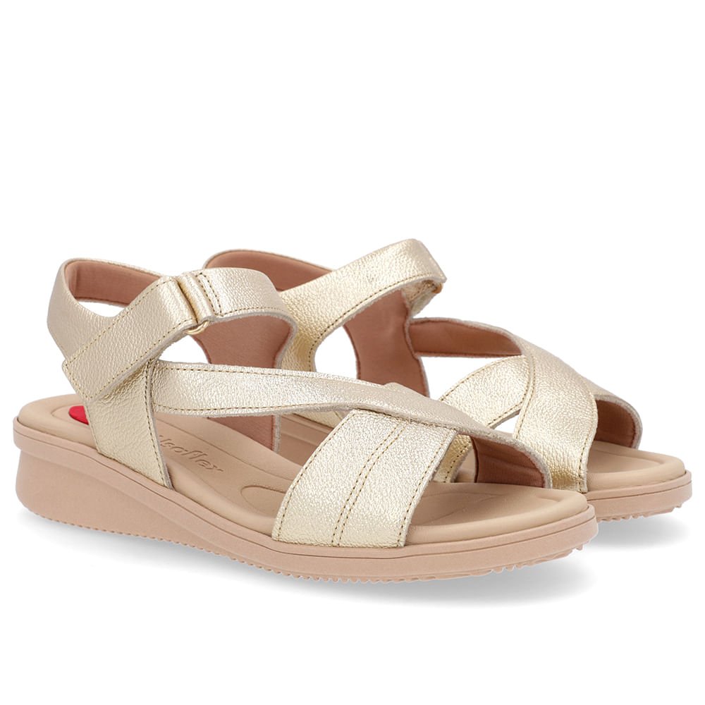 Sandália Plataforma Couro Ouro Costura Enfeite Dourado 2