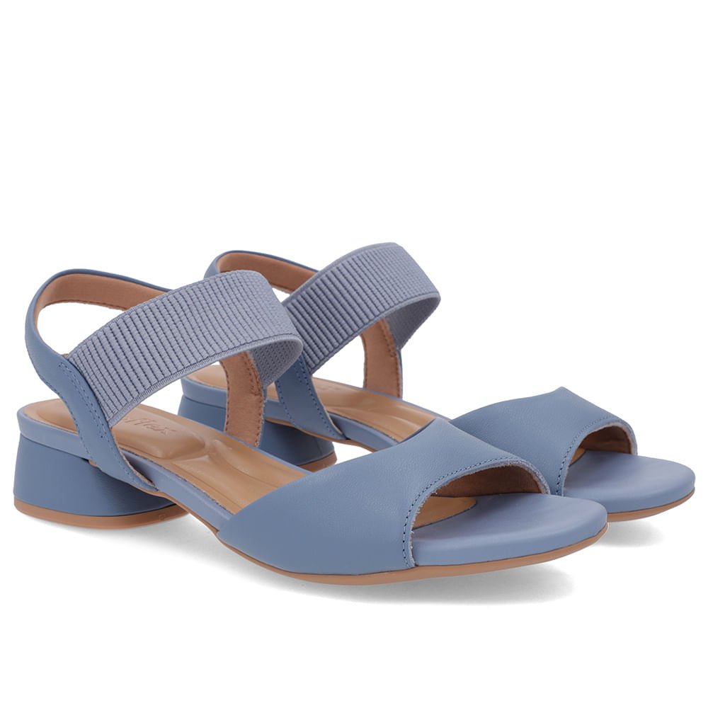 Sandália Básica Couro Azul Detalhe Elástico Azul 2