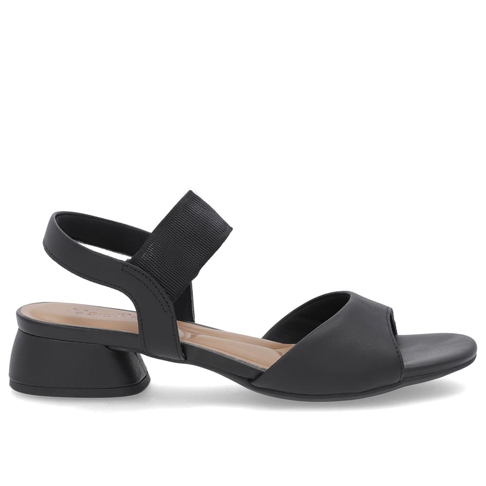 Sandália Básica Couro Preta Detalhe Elástico