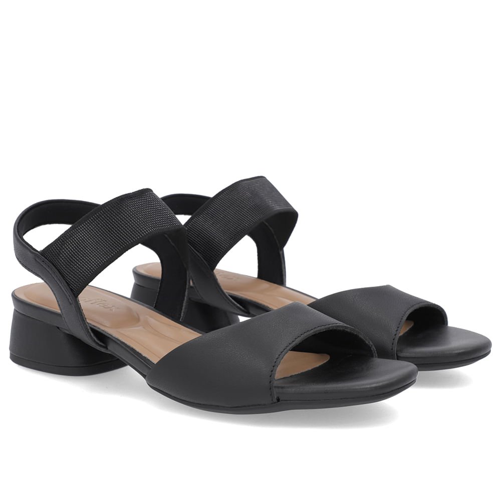 Sandália Básica Couro Preta Detalhe Elástico Preto 2