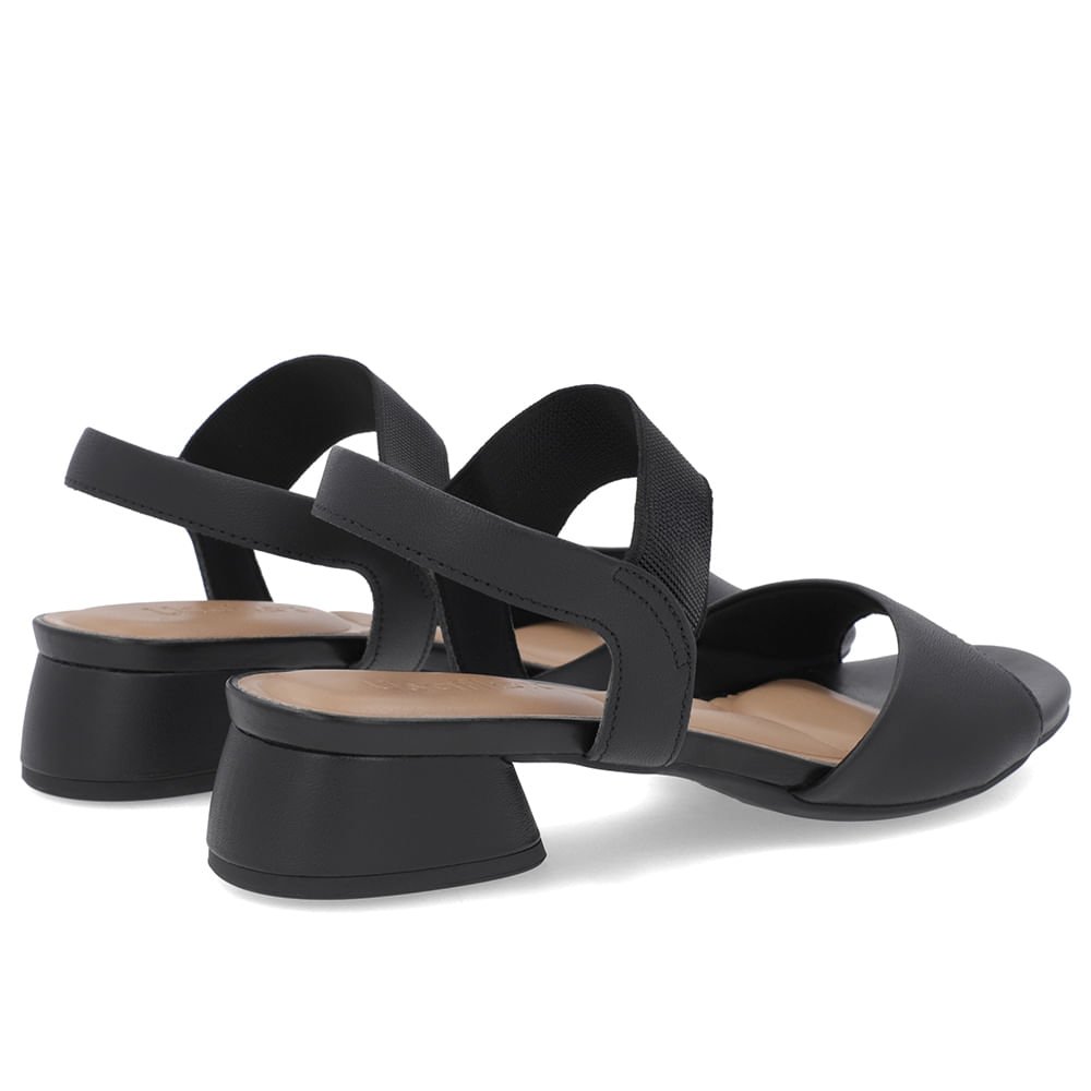 Sandália Básica Couro Preta Detalhe Elástico Preto 3