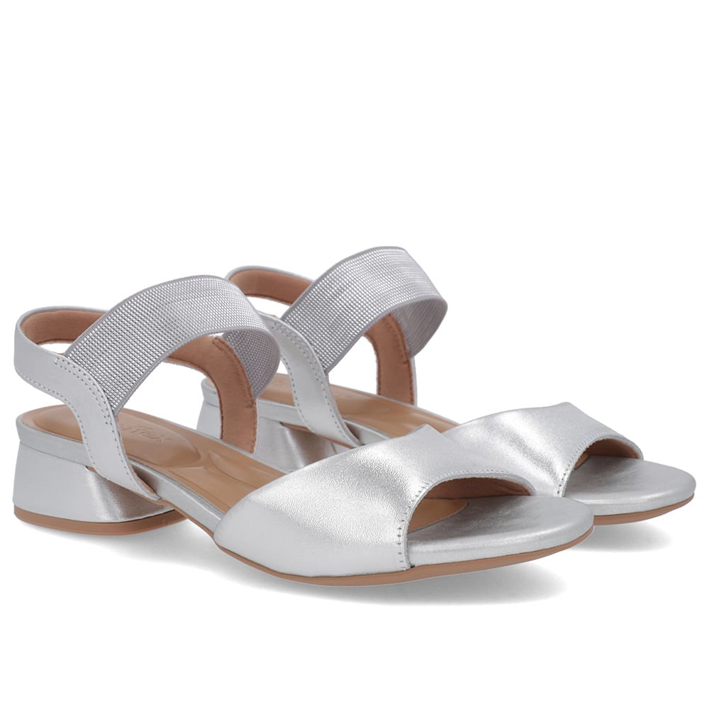 Sandália Básica Couro Prata Detalhe Elástico Prata 2