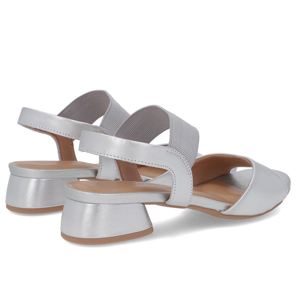 Sandália Básica Couro Prata Detalhe Elástico Prata 3