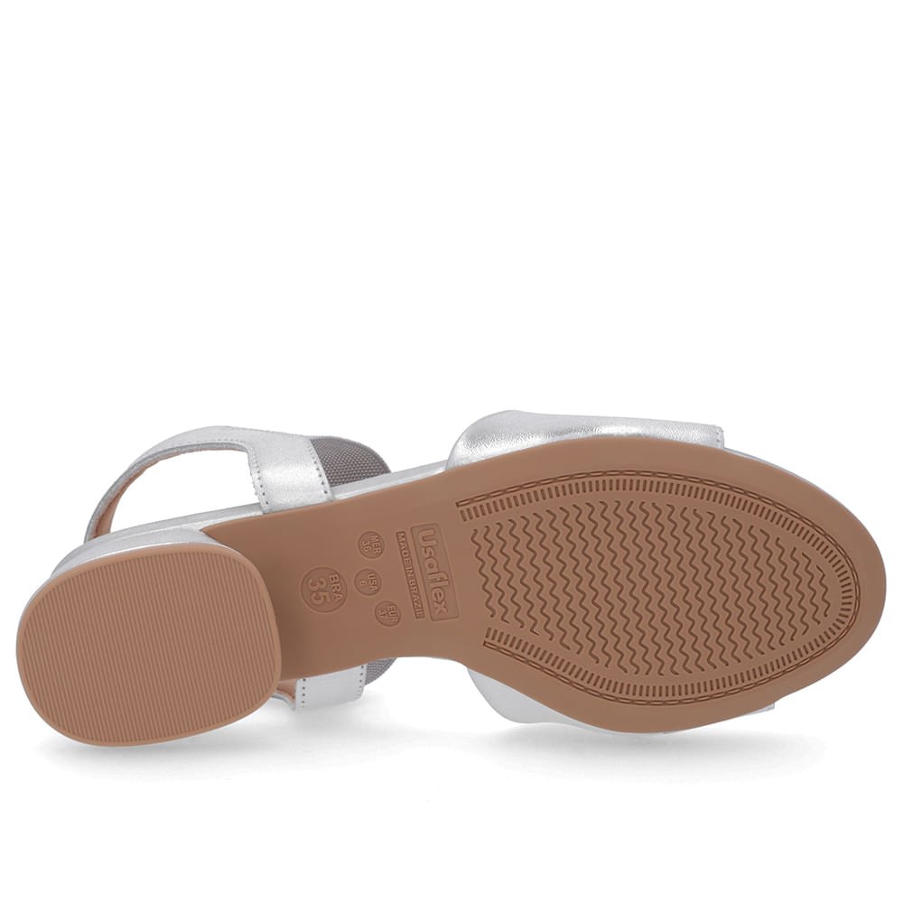 Sandália Básica Couro Prata Detalhe Elástico Prata 5