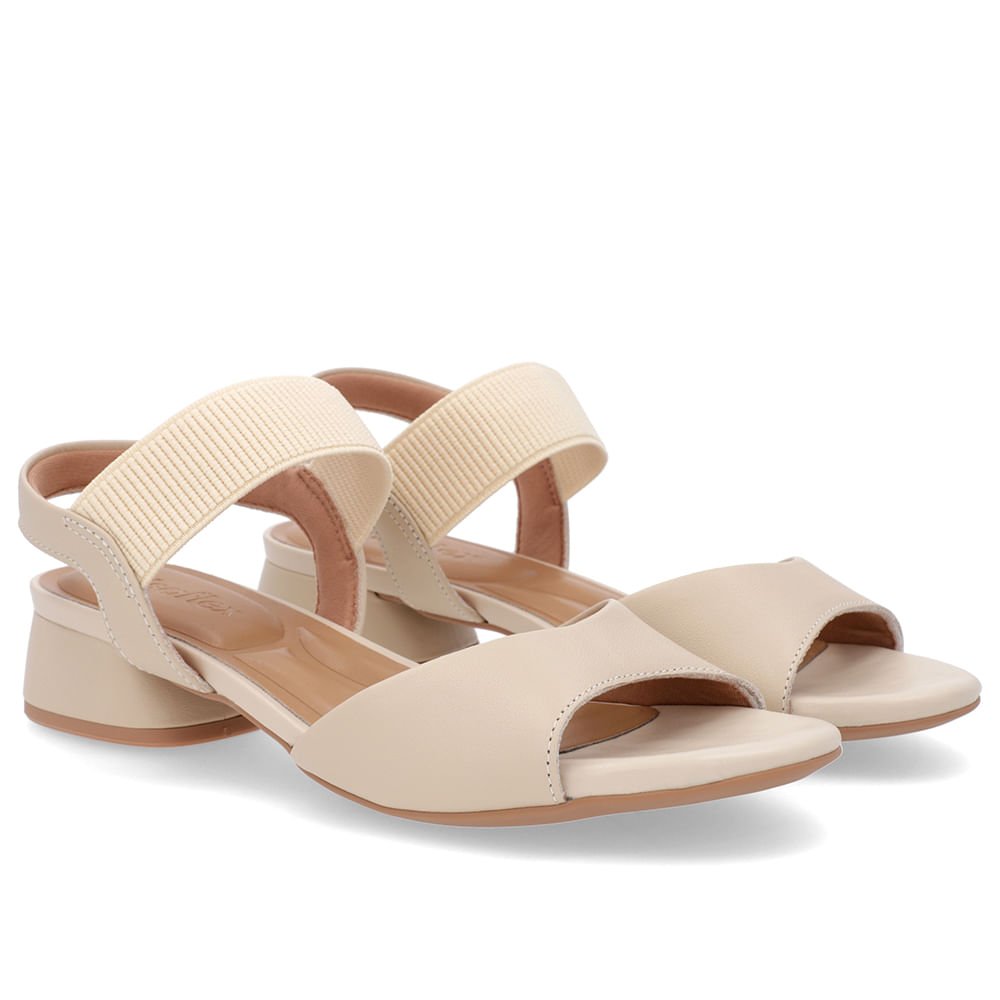 Sandália Básica Couro Bege Detalhe Elástico Bege 2