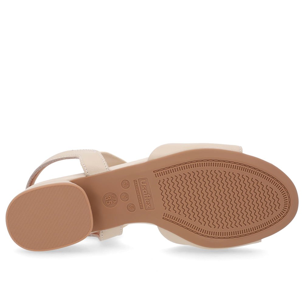 Sandália Básica Couro Bege Detalhe Elástico Bege 5