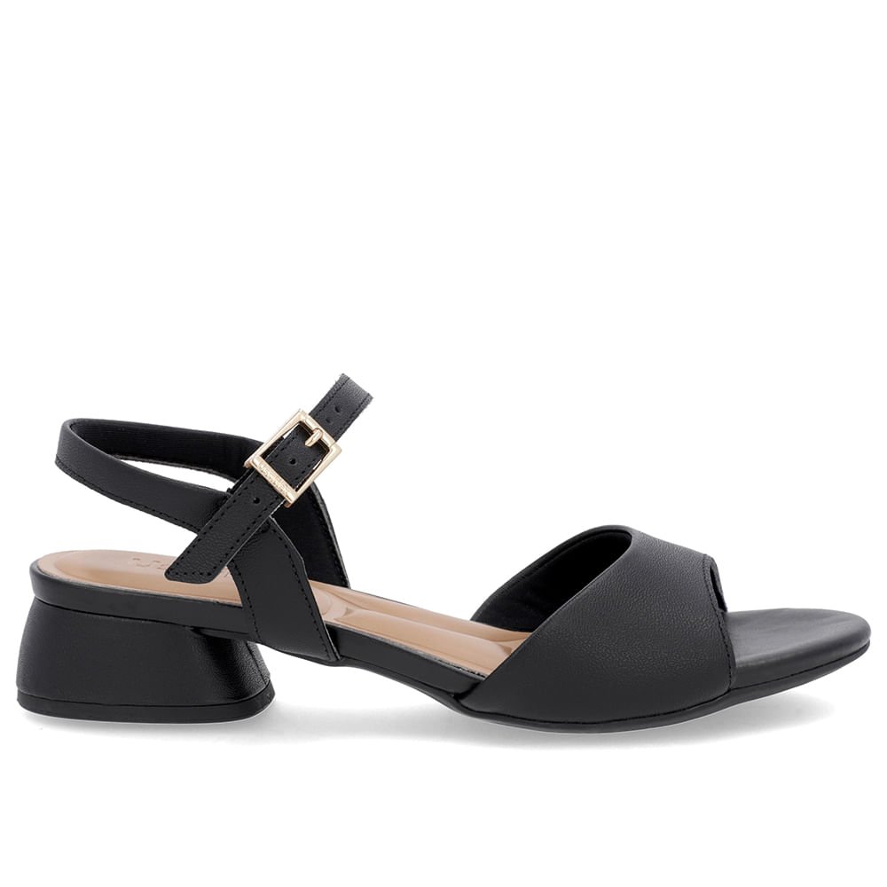 Sandália Casual Couro Preta Salto Bloco