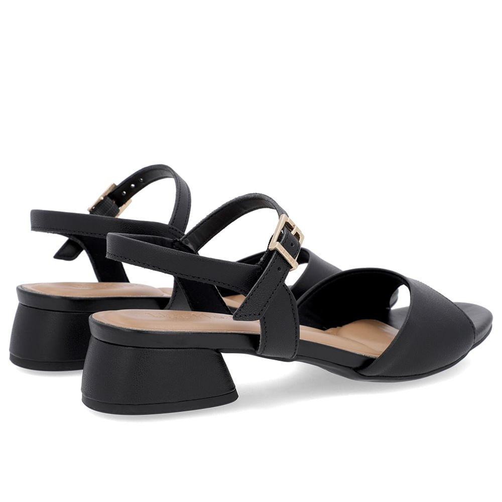Sandália Casual Couro Preta Salto Bloco Preto 3