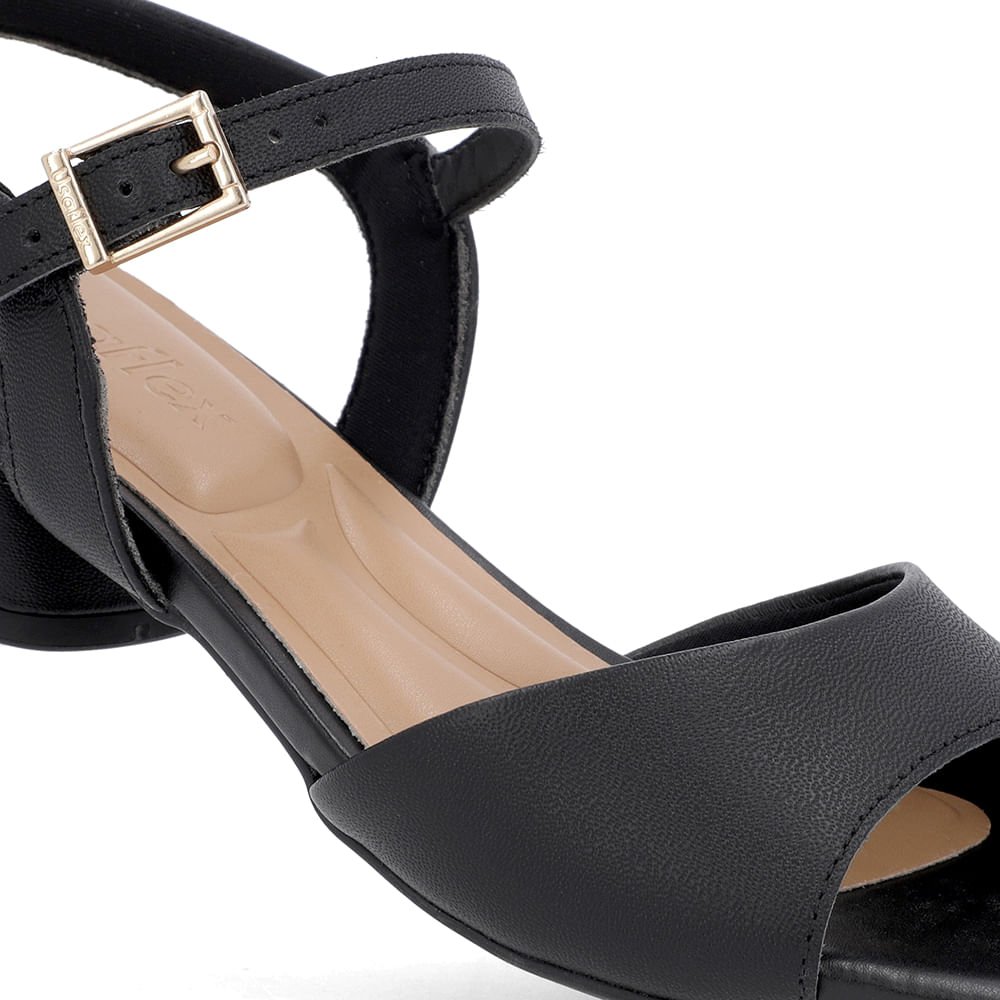 Sandália Casual Couro Preta Salto Bloco Preto 4