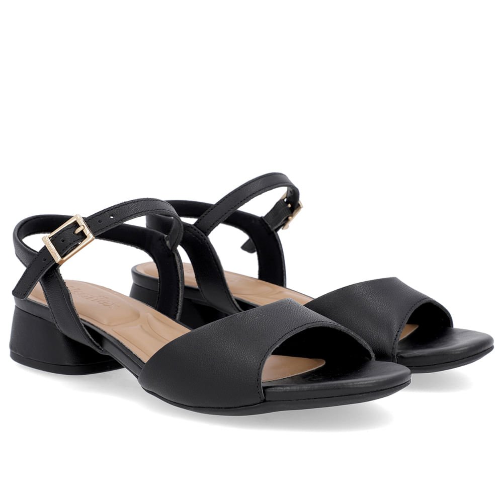 Sandália Casual Couro Preta Salto Bloco Preto 2