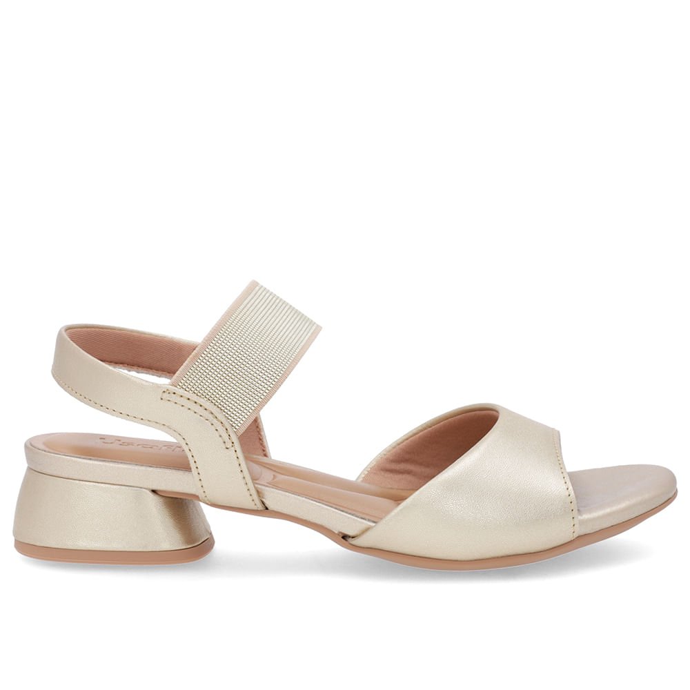 Sandália Básica Couro Ouro Detalhe Elástico Dourado 1