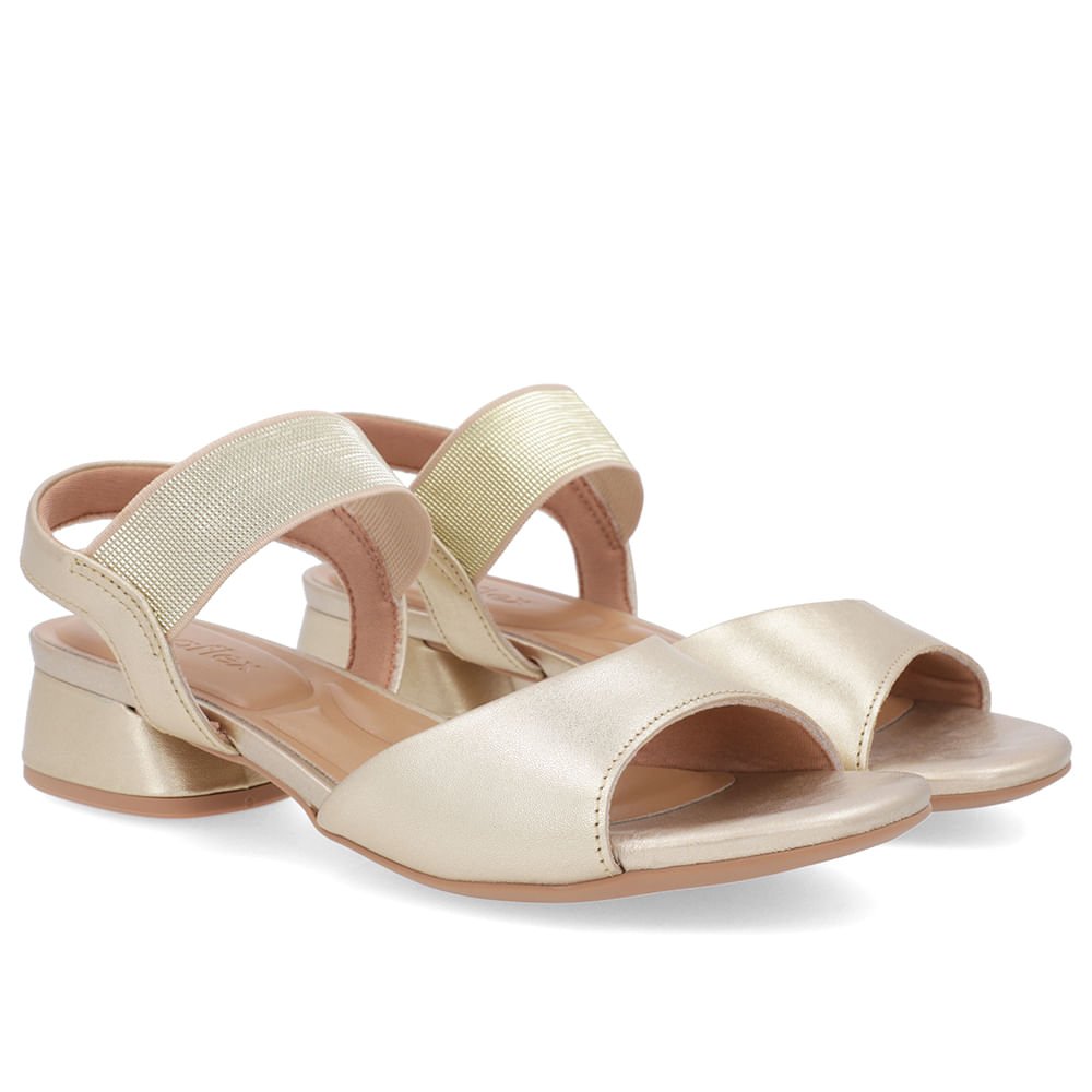 Sandália Básica Couro Ouro Detalhe Elástico Dourado 2