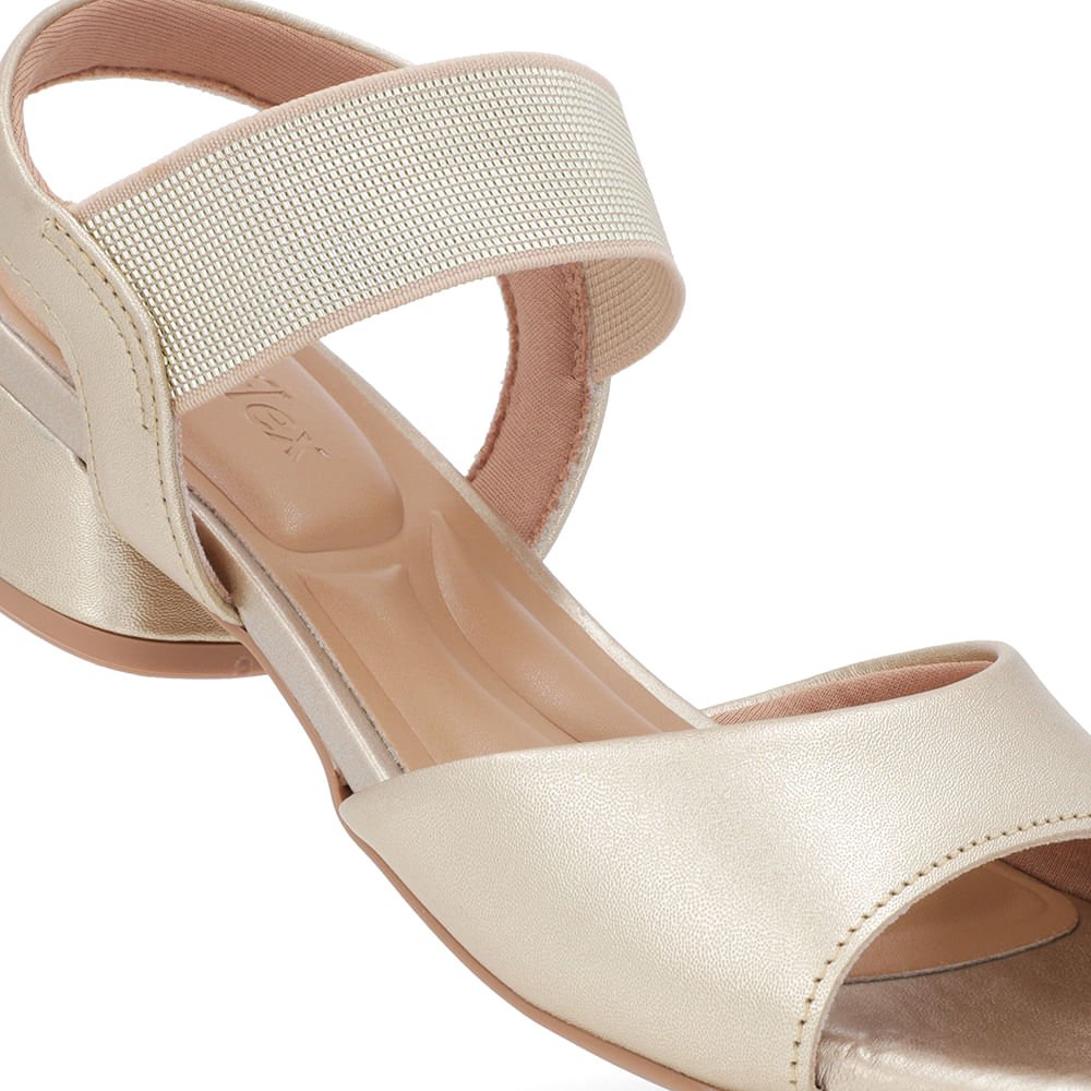 Sandália Básica Couro Ouro Detalhe Elástico Dourado 4