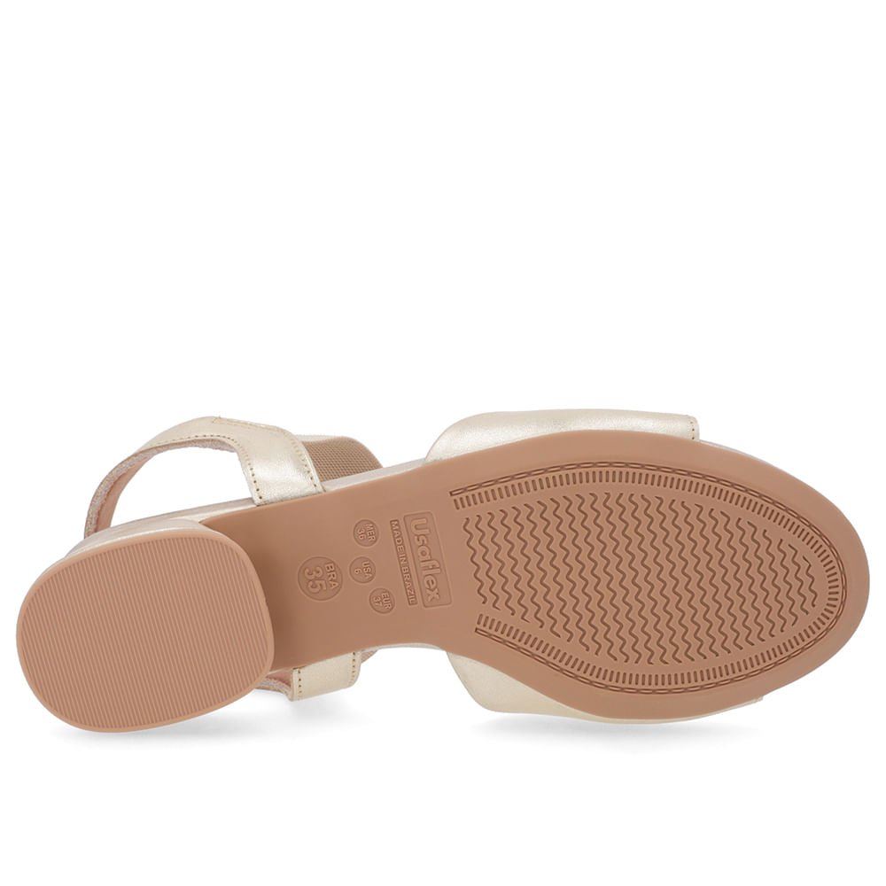 Sandália Básica Couro Ouro Detalhe Elástico Dourado 5