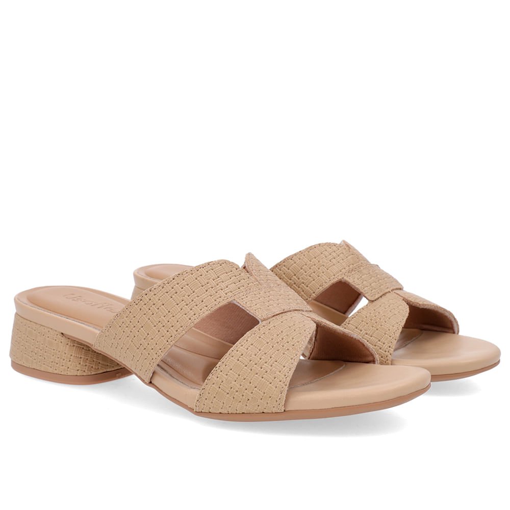 Tamanco Salto Bloco Couro Bege Bege 2