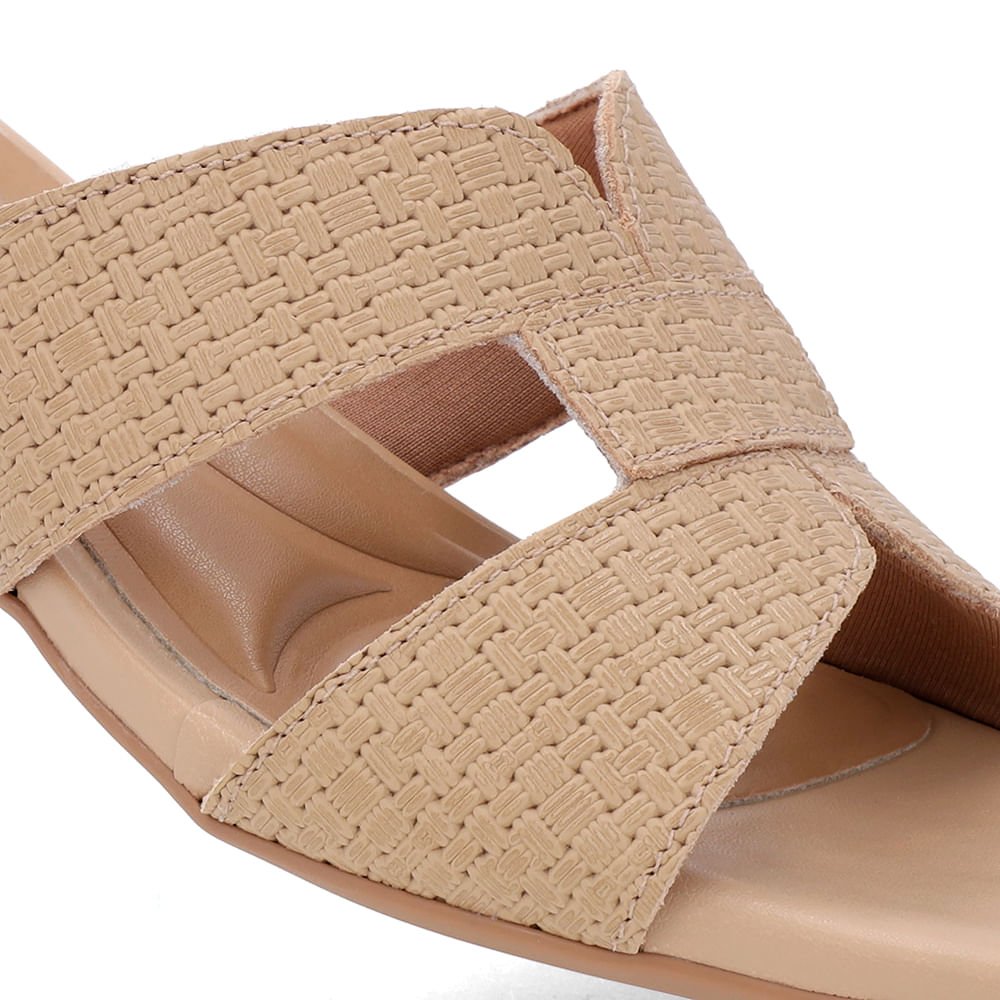 Tamanco Salto Bloco Couro Bege Bege 4