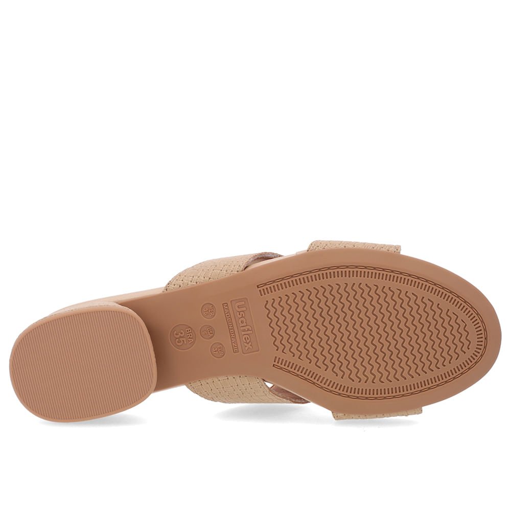 Tamanco Salto Bloco Couro Bege Bege 5