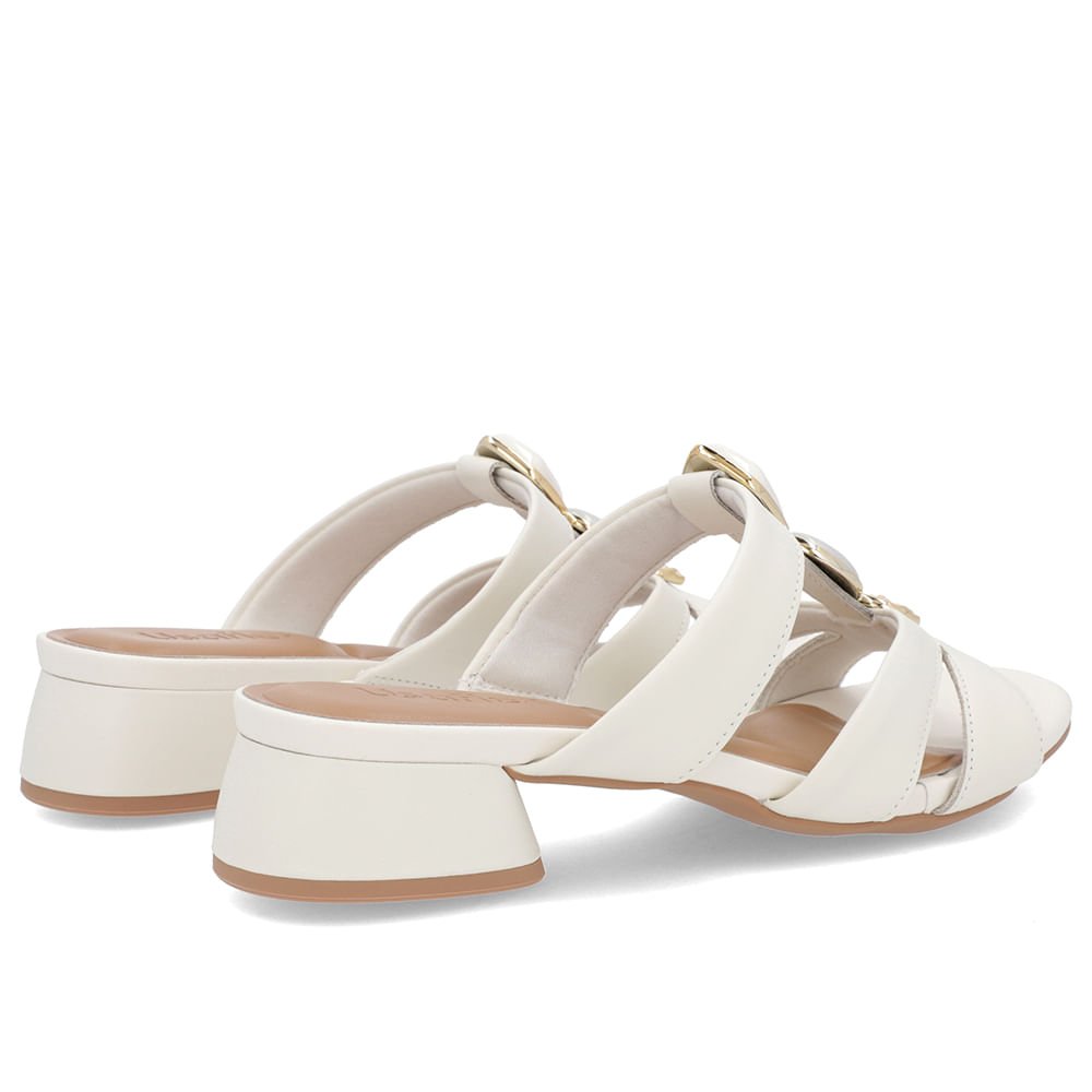 Tamanco Salto Bloco Couro Off-White Enfeite Branco 3