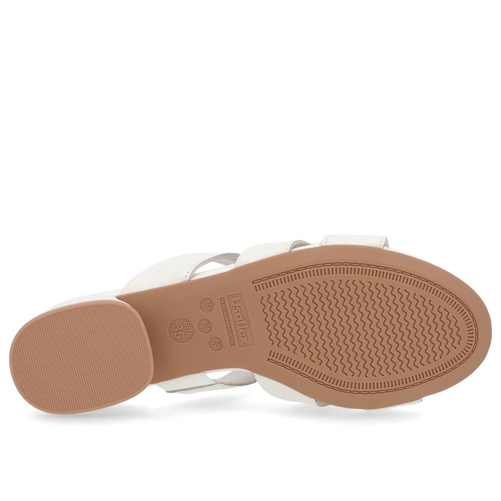 Tamanco Salto Bloco Couro Off-White Enfeite Branco 5
