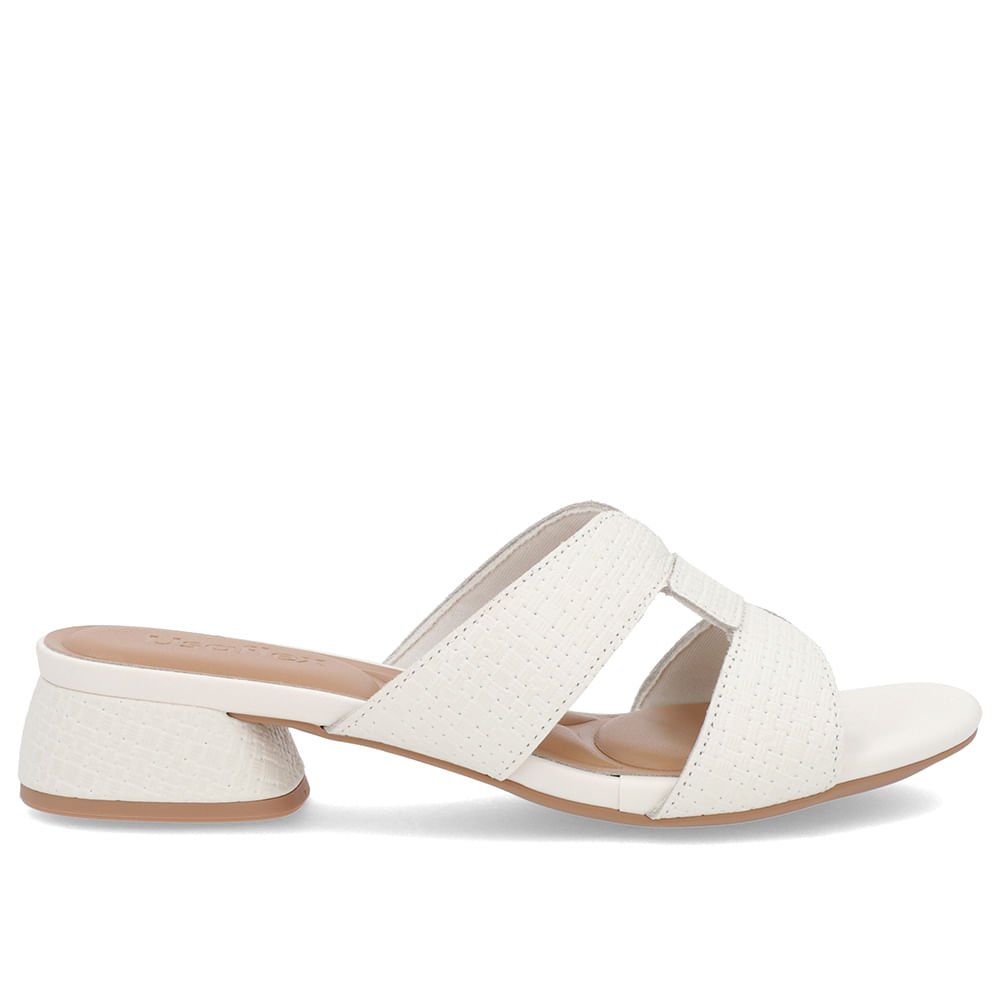 Tamanco Salto Bloco Couro Off-White