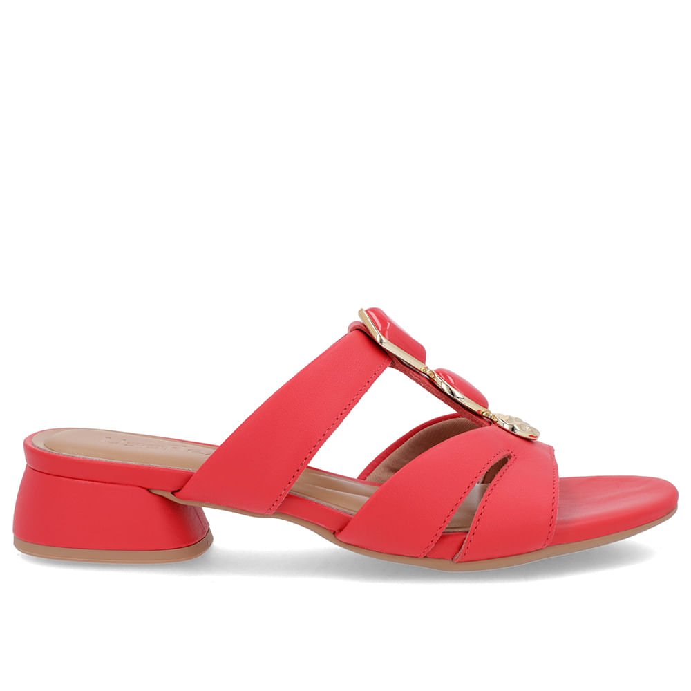 Tamanco Salto Bloco Couro Vermelho Enfeite Vermelho 1