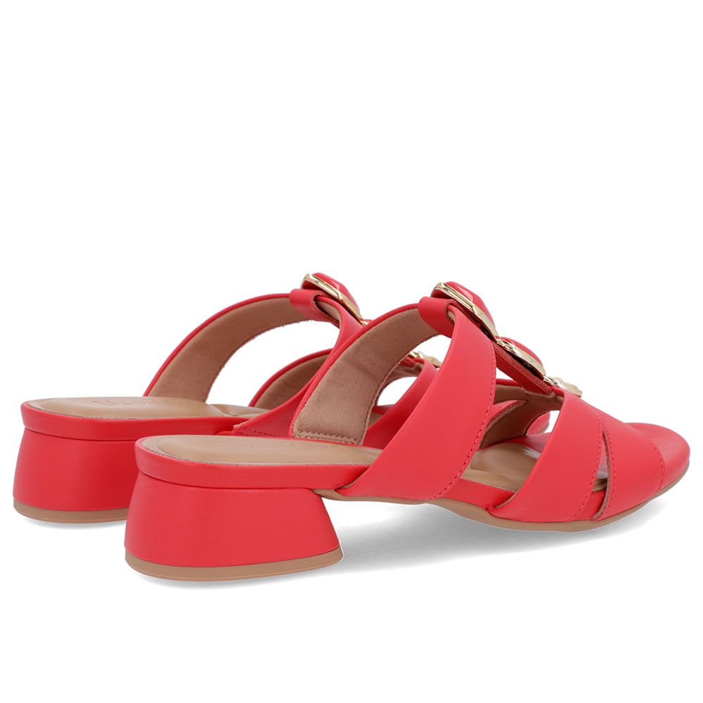 Tamanco Salto Bloco Couro Vermelho Enfeite Vermelho 3