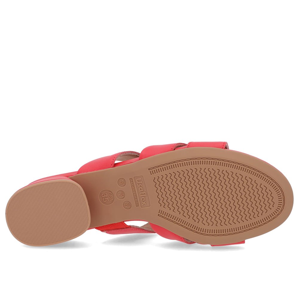 Tamanco Salto Bloco Couro Vermelho Enfeite Vermelho 5