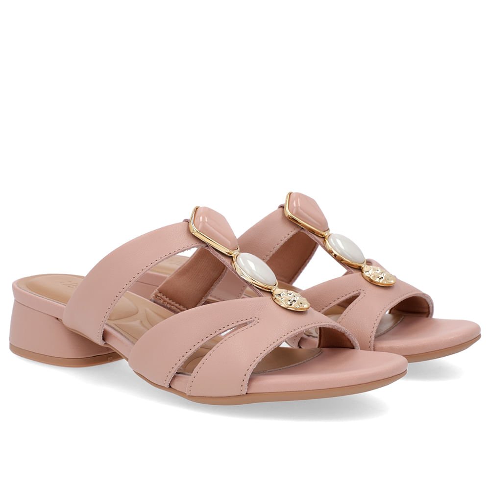 Tamanco Salto Bloco Couro Rosa Enfeite Rosa 2