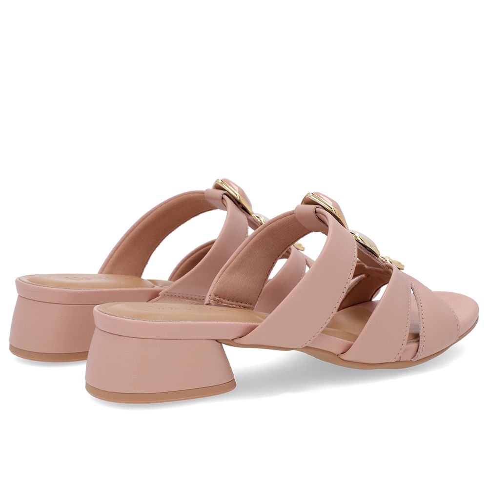 Tamanco Salto Bloco Couro Rosa Enfeite Rosa 3