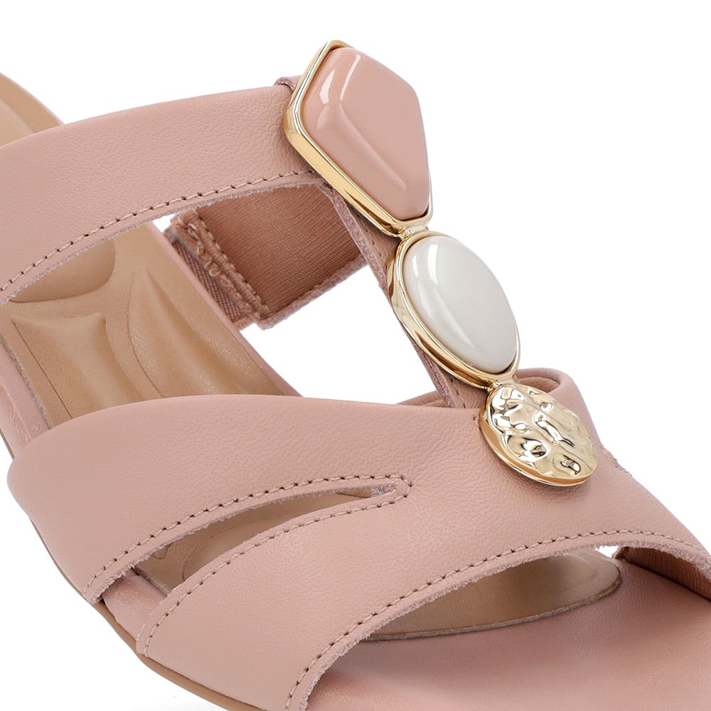 Tamanco Salto Bloco Couro Rosa Enfeite Rosa 4