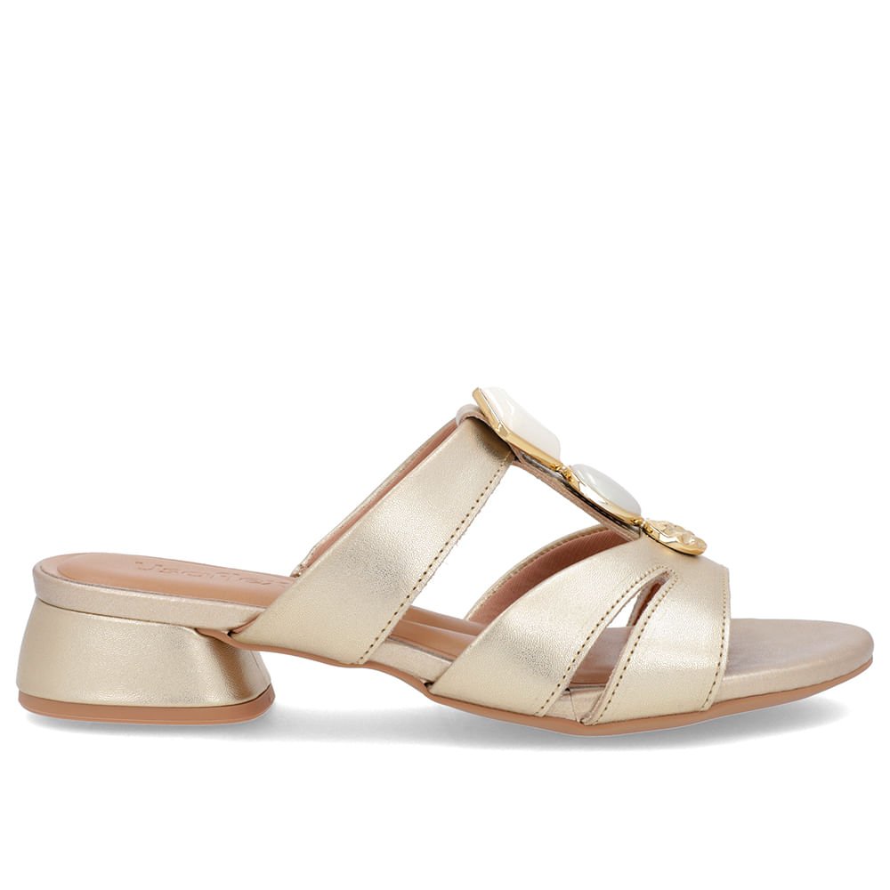 Tamanco Salto Bloco Couro Ouro Enfeite Dourado 1