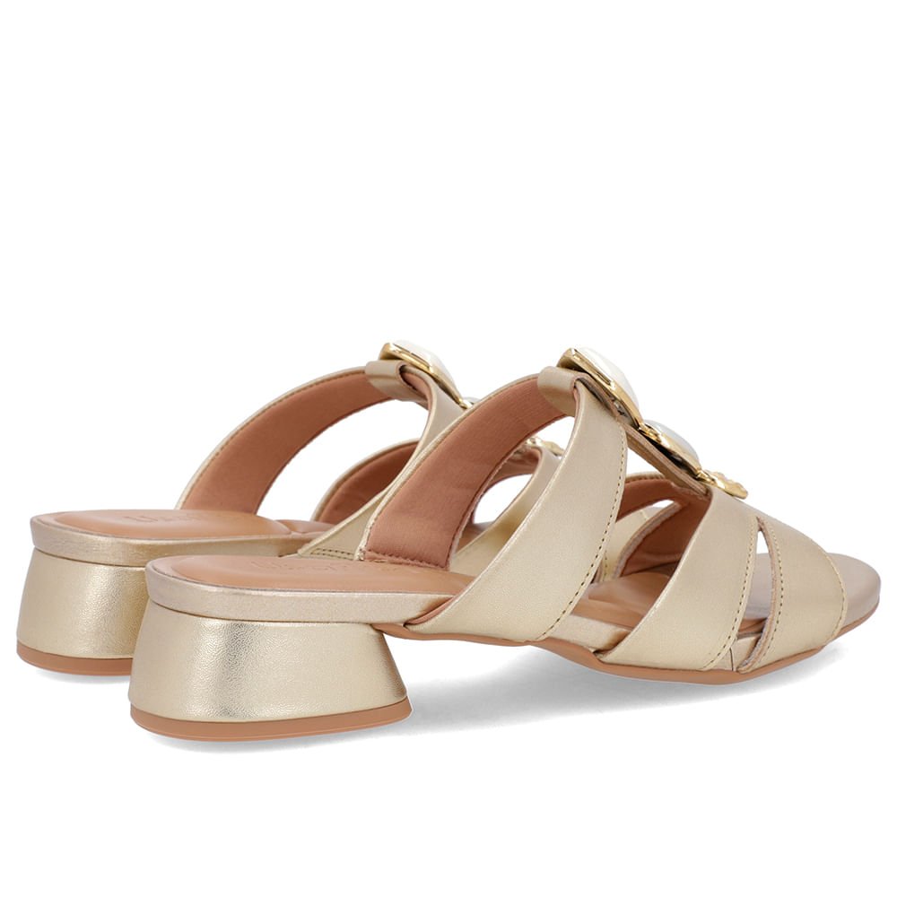 Tamanco Salto Bloco Couro Ouro Enfeite Dourado 3