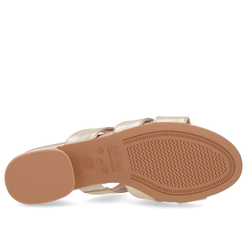 Tamanco Salto Bloco Couro Ouro Enfeite Dourado 5