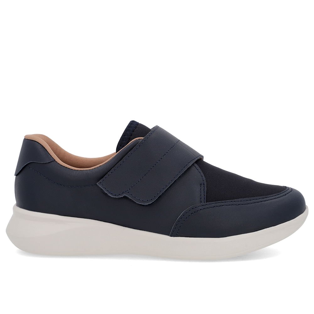 Tênis Casual Azul Couro Detalhe Elastano