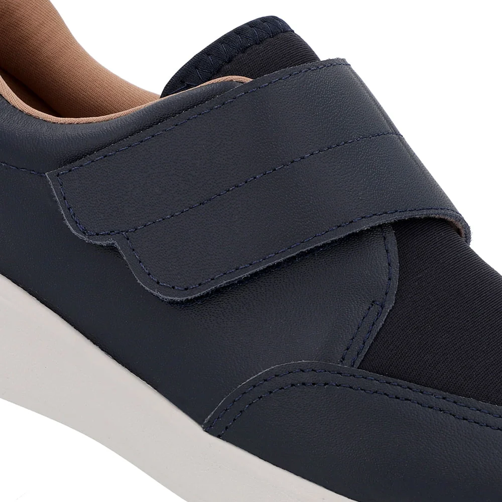 Tênis Casual Azul Couro Detalhe Elastano Azul 4
