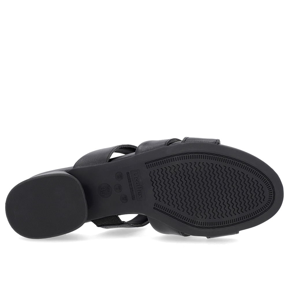 Tamanco Salto Bloco Couro Preto Enfeite Preto 5