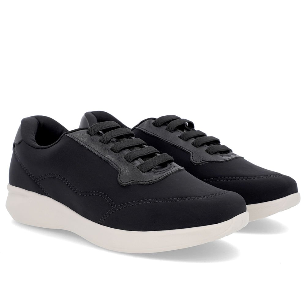 Tênis Casual Preto Elastano Cadarço Elástico Preto 2