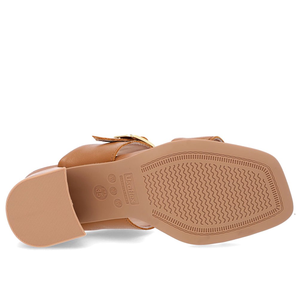 Tamanco Salto Bloco Couro Marrom Bico Quadrado Fivela Marrom 5