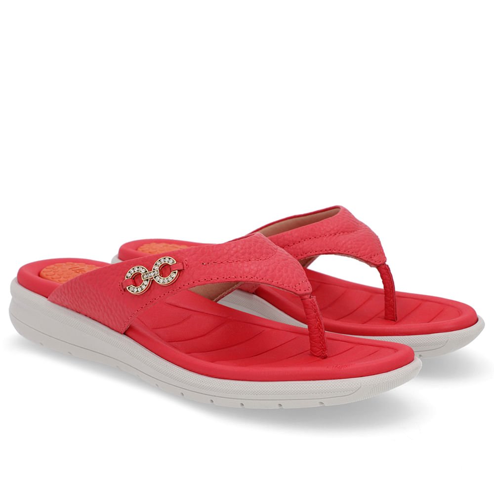 Chinelo Plataforma Couro Vermelho Enfeite Brilho Vermelho 2