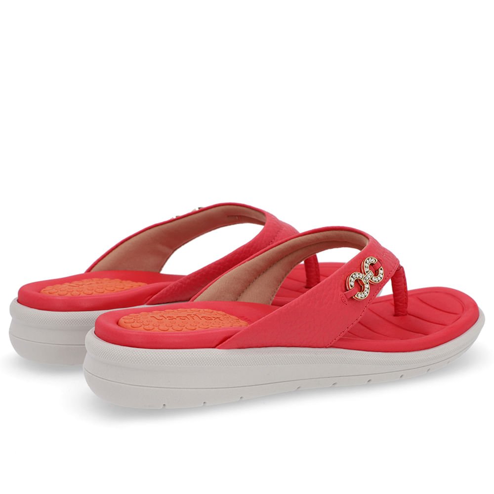 Chinelo Plataforma Couro Vermelho Enfeite Brilho Vermelho 3