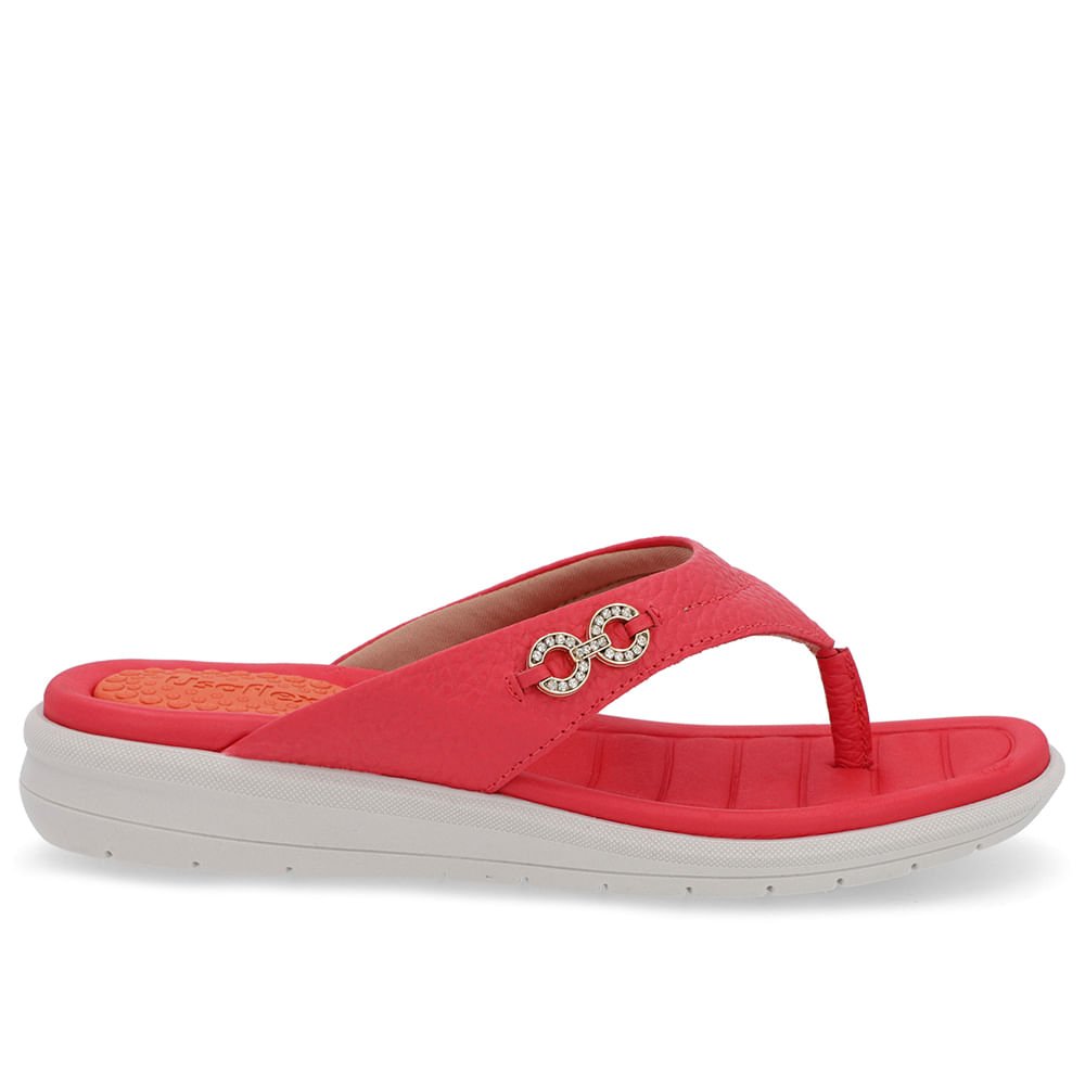 Chinelo Plataforma Couro Vermelho Enfeite Brilho Vermelho 1