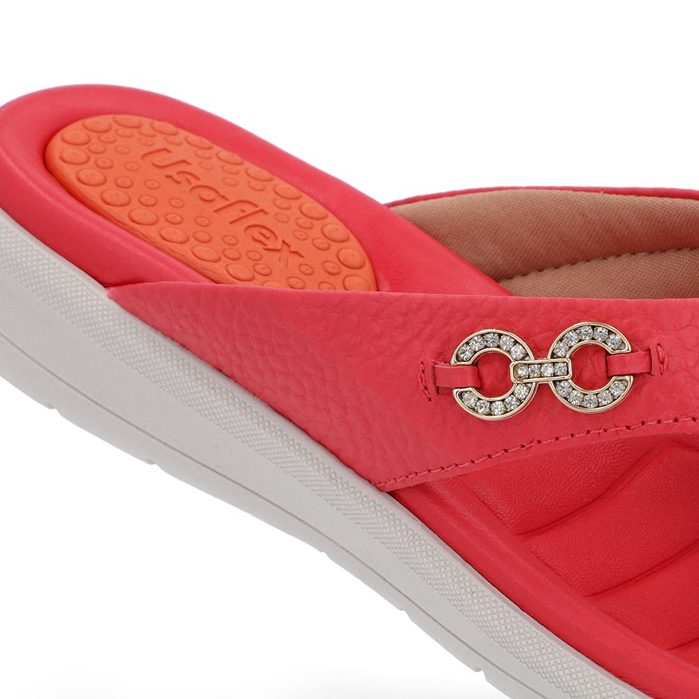 Chinelo Plataforma Couro Vermelho Enfeite Brilho Vermelho 4